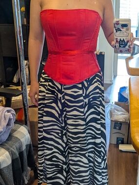 Red Strapless Corset Top With Boning